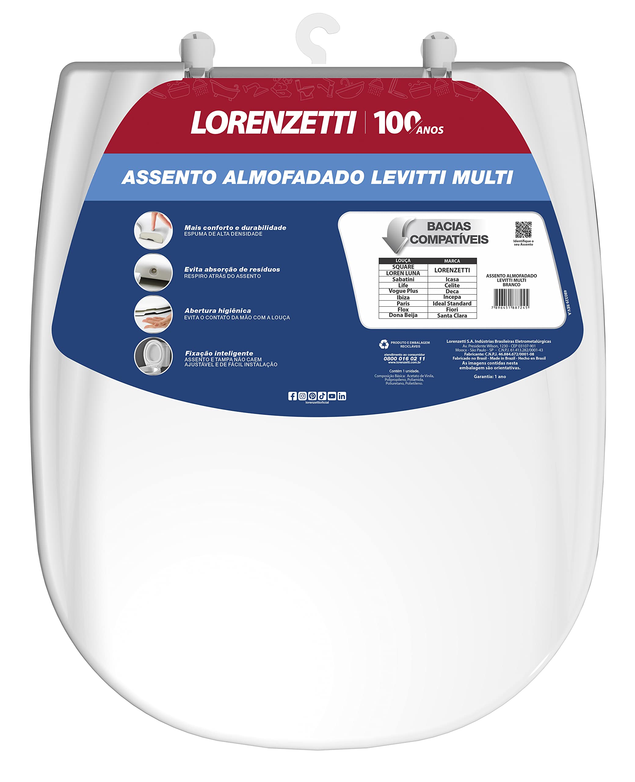Assento Sanitário Lorenzetti Almofadado Levitti Multi Branco