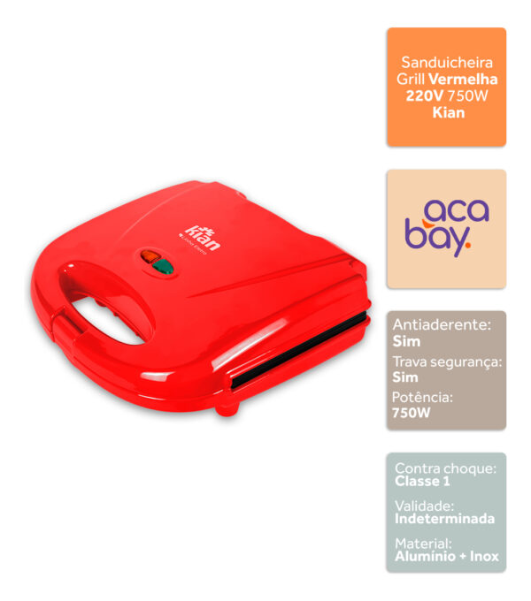 Sanduicheira 750W 127V Vermelho Kian - Image 6