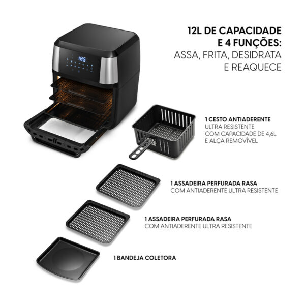 Fritadeira Elétrica Sem Óleo Elgin 12 Litros 4 Em 1 Forno 220V 1800W - Image 5