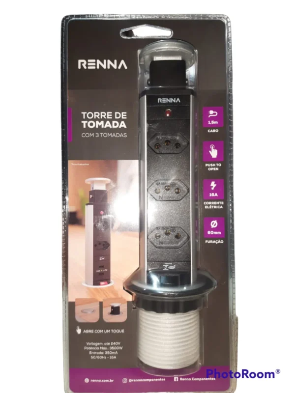 Torre Tomada com 3 Pontos 2P+T 10A/20A Renna Prata - Image 3